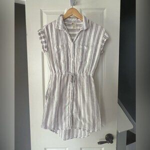 Japan 100% Cotton Striped Button Down Shirt Dress Boho Small